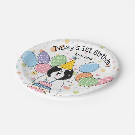 Tibetaanse Terriër Hond Verjaardagsfeestje Papier Papieren Bordje (Gekanteld)