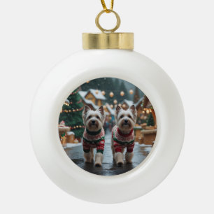 Tibetaanse Terrier Honden Kerst Sneeuw Vakantie Keramische Bal Ornament