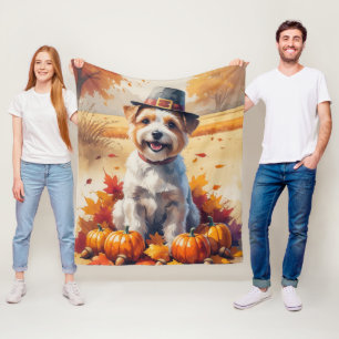 Tibetaanse Terriër in herfstbladeren dankdag kunst Fleece Deken