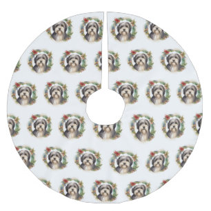 Tibetaanse Terriër Kerstkrans Feestelijke Pup Kerstboom Rok