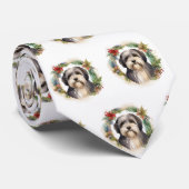 Tibetaanse Terriër Kerstkrans Feestelijke Pup Stropdas (Opgerold)