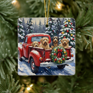 Tibetaanse Terrier Kerstmis Rode Truck Vakantie Keramisch Ornament