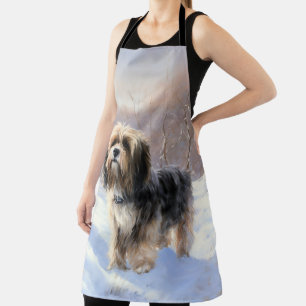 Tibetaanse terriër liet het sneeuwen Kerstmis Schort