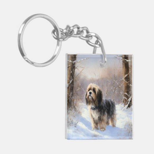 Tibetaanse terriër liet het sneeuwen Kerstmis Sleutelhanger (Voorkant Links)