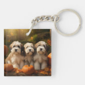 Tibetaanse Terriër Puppy Herfst Delight Pompoen Sleutelhanger (Achterkant)