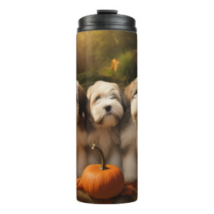 Tibetaanse Terriër Puppy Herfst Delight Pompoen Thermosbeker