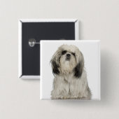 Tibetaanse Terrier Puppy Vierkante Button 5,1 Cm (Voorkant /achterkant)