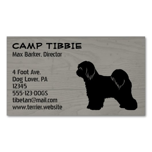 Tibetaanse Terriër Silhouet Faux rustieke houten s Magnetisch Visitekaartje (Voorkant)