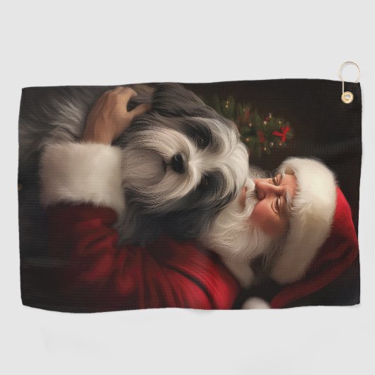 Tibetaanse Terriër Sinterklaas Feestelijke Kerstmi Golfhanddoek (Horizontaal)