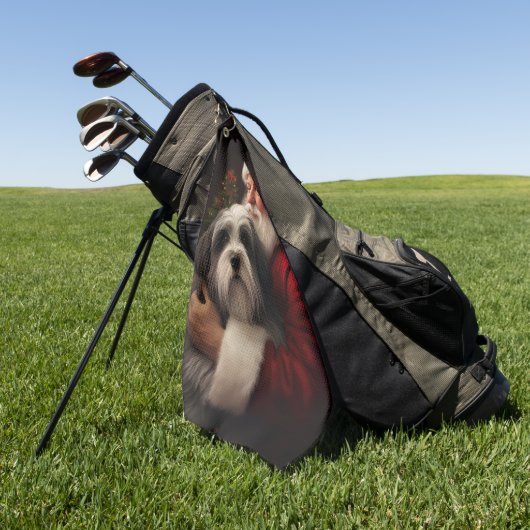 Tibetaanse Terriër Sinterklaas Feestelijke Kerstmi Golfhanddoek (Groen)