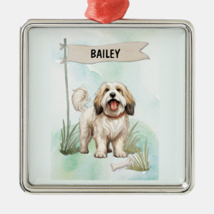 Tibetaanse Terrier-waterverf Gepersonaliseerde Hon Metalen Ornament