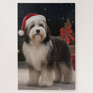 Tibetaanse Terrierhond in Sneeuw Kerstmis Legpuzzel
