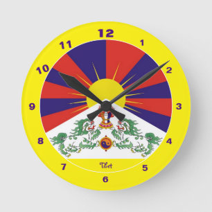 Tibetaanse vlag en tijdklok /Himalaya sneeuwleeuwe Ronde Klok