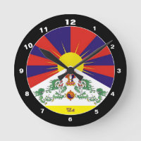 Tibetaanse vlag & tijdklok /Himalayas Snow Lions