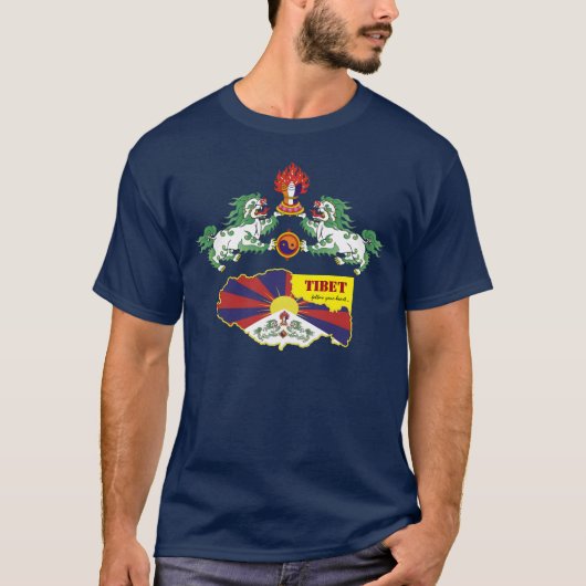 Tibetaanse vlag Tshirt, Sneeuwleeuwen, Kaart / Tib T-shirt (Voorkant)