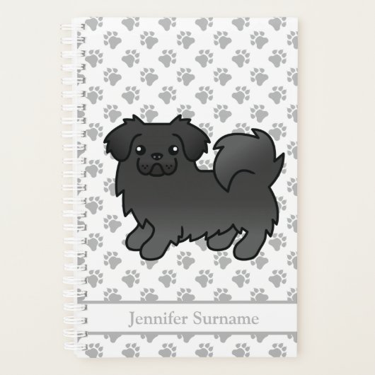Tibétain Spaniel Noir Chien de Dessin Animé Mignon (Devant)