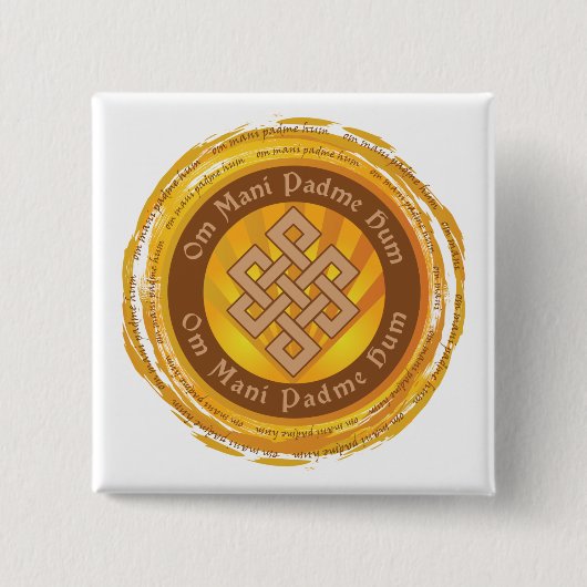 Tibetan Mantra Enless Knot Vierkante Button 5,1 Cm (Voorkant)