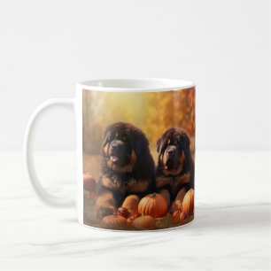 Tibetan Mastiff Puppy Herfst Plezier Pompoen Koffiemok
