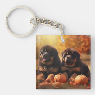 Tibetan Mastiff Puppy Herfst Plezier Pompoen Sleutelhanger