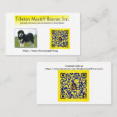 Tibetan Mastiff Rescue, Inc. Information Business Visitekaartje (Voorkant / Achterkant)