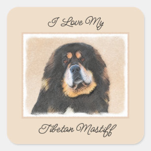 Tibetan Mastiff-schildering - Cute Original Dog Ar Vierkante Sticker
