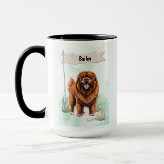 Tibetan Mastiff Watercolor Personalized Dog Mok (Links)