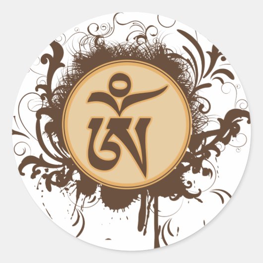 Tibetan Om Ronde Sticker (Voorkant)