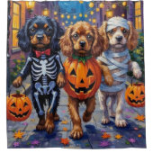 Tibetan Spaniel Dogs In Halloween Costumes Douchegordijn (Voorkant)