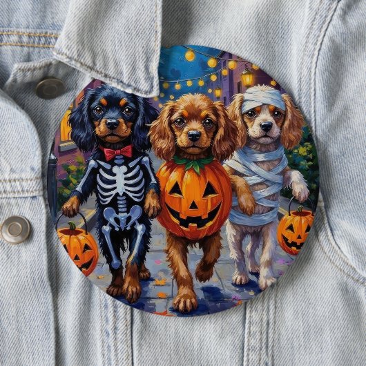 Tibetan Spaniel Dogs In Halloween Costumes Ronde Button 6,0 Cm (In situ)