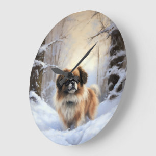 Tibetan Spaniel Laat het Sneeuwen Kerstmis Grote Klok