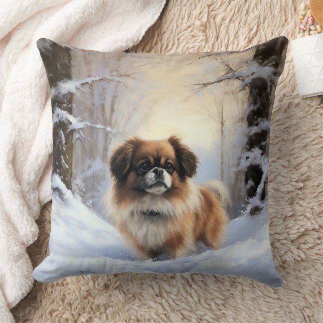 Tibetan Spaniel Laat het Sneeuwen Kerstmis  Kussen (Deken)