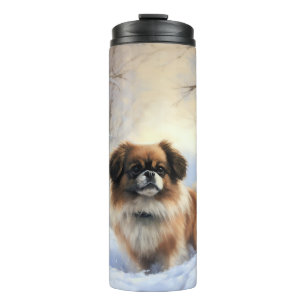 Tibetan Spaniel Laat het Sneeuwen Kerstmis Thermosbeker