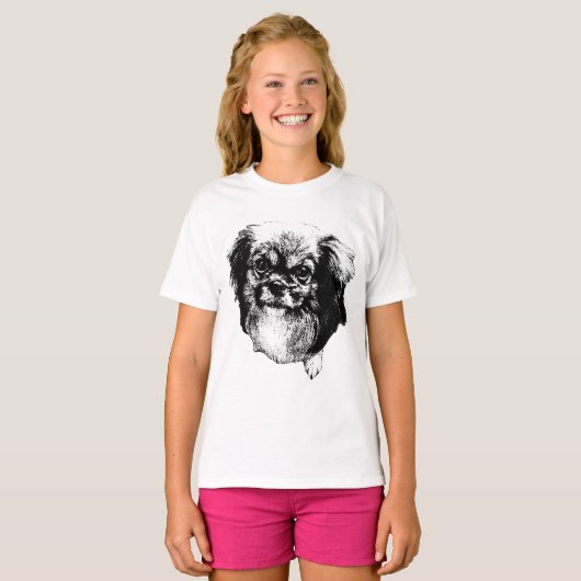 Tibetan Spaniel Tee – Calm Ink Dog Face T-shirt (Voorkant volledig)