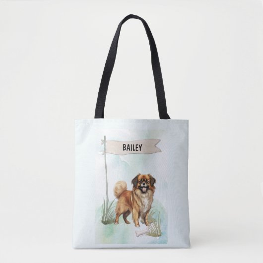 Tibetan Spaniel Watercolor Personalized Dog Draagtas (Voorkant)