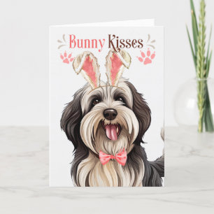 Tibetan Terrier Dog in Bunny Ears voor Pasen Feestdagen Kaart