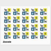 Tibetan Terrier Dog & Paw Y&B Grid Square Sticker (Vel)