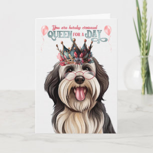 Tibetan Terrier Dog Queen voor een dag grappige ve Kaart