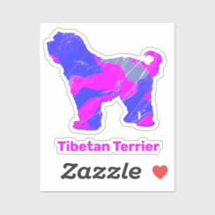 Tibetan Terrier Dog Silhouette Hot Pink&Blue Seal Sticker