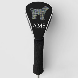 Tibetan Terrier Honden Silhouet Y&Blauw Raster Golfheadcover