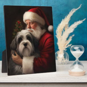 Tibetan Terrier Kerstman Feestelijke Kerst Fotoplaat