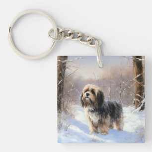 Tibetan Terrier Laat het Sneeuwen Kerstmis Sleutelhanger