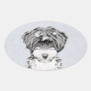 Tibetan Terrier Painting - Cute Original Dog Art Ovale Sticker