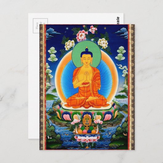 Tibetan Thangka Prabhutaratna Buddha Briefkaart (Voorkant / Achterkant)