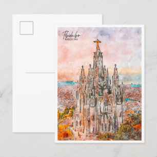 Tibidabo Barcelona vintage reis waterverf Briefkaart