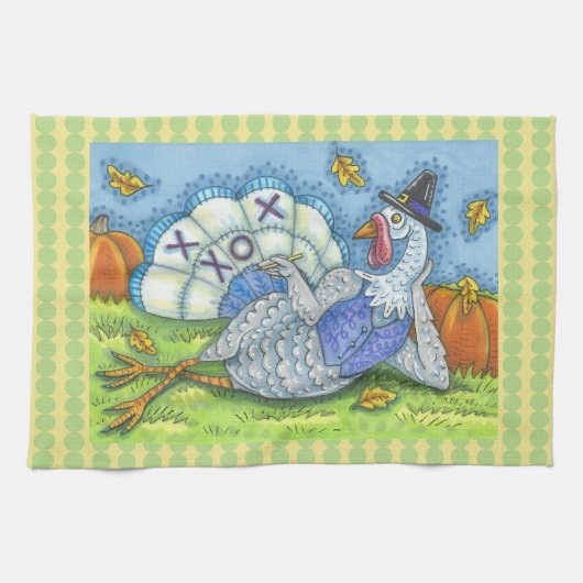 TIC TAC TOE TURKEY THANKSGIVING BIRD KITCHEN TOWEL THEEDOEK (Horizontaal)