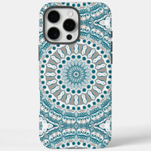 Tichelblauw en lichtbruin modern mandala-ontwerp iPhone 16 pro max hoesje