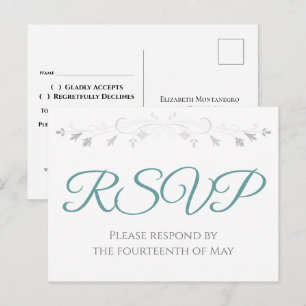 Tichelblauw op Witte Eenvoudige Elegante Trouw-RSV Briefkaart