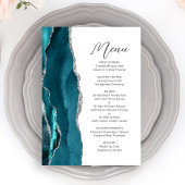 Tichelblauw Zilveren Agaten Moderne Trouwtekst Menu