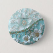 Tichelbloem witte bloemknop ronde button 5,7 cm (Voorkant)