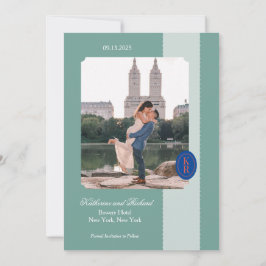 Tichelgroene Save The Date met Schulpvormige Rand Kaart